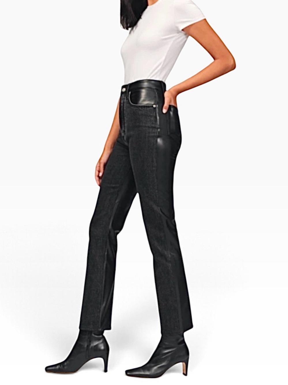 A&F Black Denim & Faux Leather Pants Ankle Straight Ultra High Rise Jeans 31/12